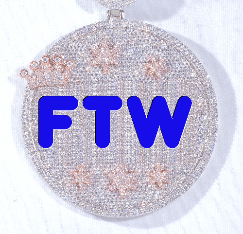 CUSTOM LETTER NECKLACE 3D BIG CROWN DISC