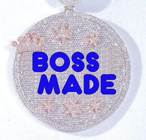 CUSTOM LETTER NECKLACE 3D BIG CROWN DISC