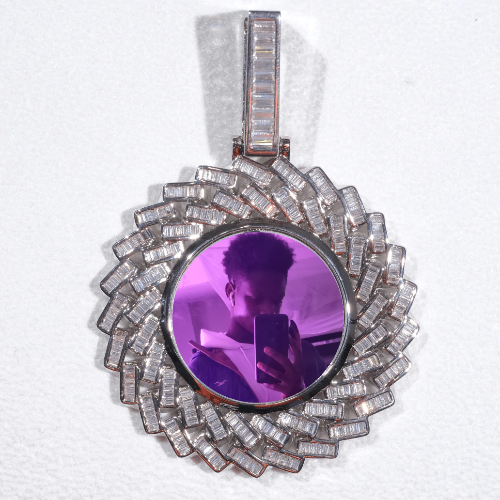 Large 3D Baguette Custom Picture Pendant