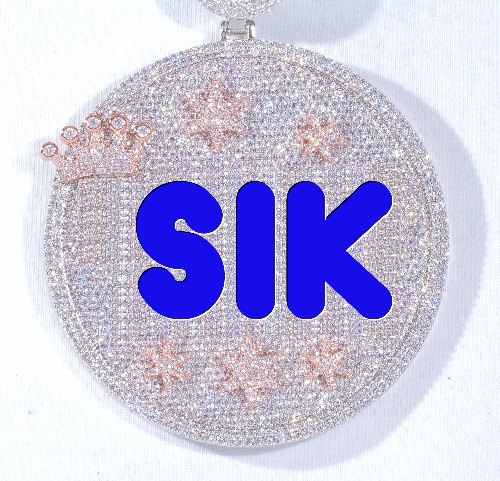 CUSTOM LETTER NECKLACE 3D BIG CROWN DISC