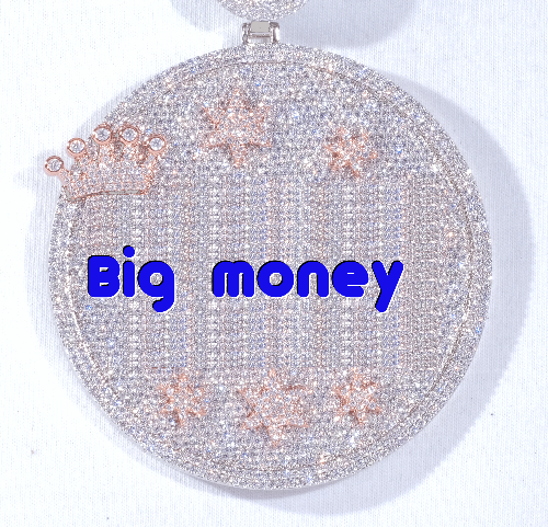 CUSTOM LETTER NECKLACE 3D BIG CROWN DISC