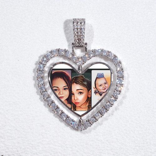3D Spinning 2-Faced Heart Custom Picture Pendant
