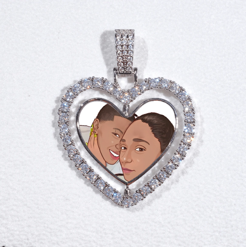 3D Spinning 2-Faced Heart Custom Picture Pendant