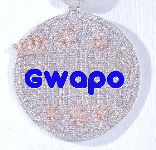 CUSTOM LETTER NECKLACE 3D BIG CROWN DISC