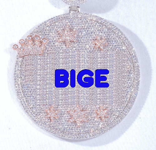 CUSTOM LETTER NECKLACE 3D BIG CROWN DISC