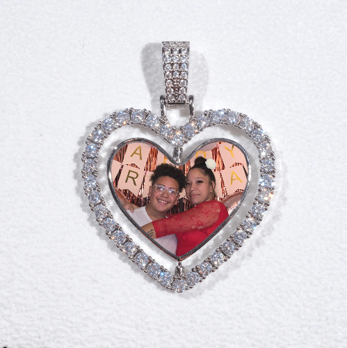 3D Spinning 2-Faced Heart Custom Picture Pendant