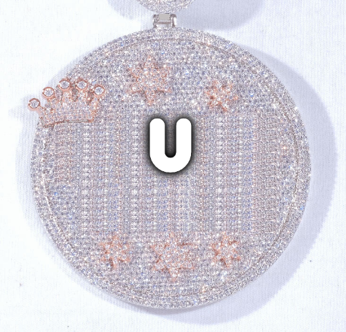 CUSTOM LETTER NECKLACE 3D BIG CROWN DISC