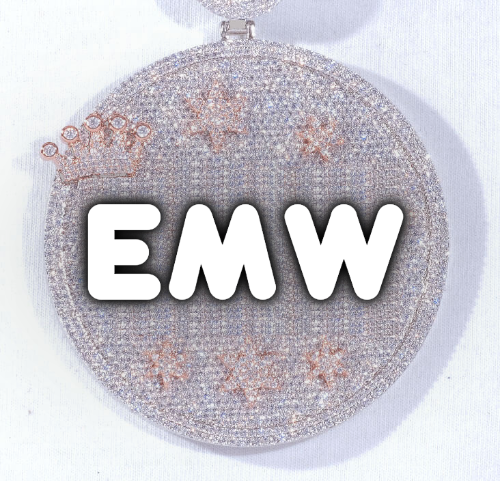 CUSTOM LETTER NECKLACE 3D BIG CROWN DISC