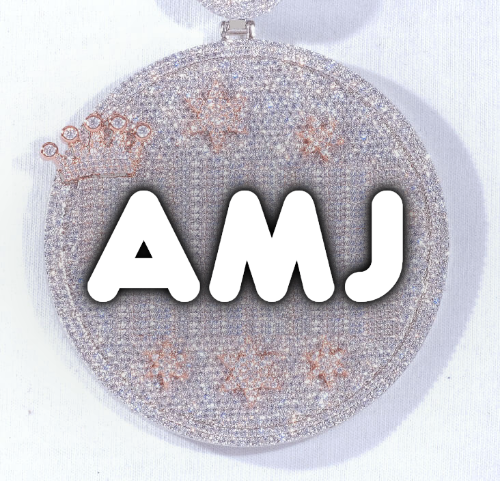 CUSTOM LETTER NECKLACE 3D BIG CROWN DISC