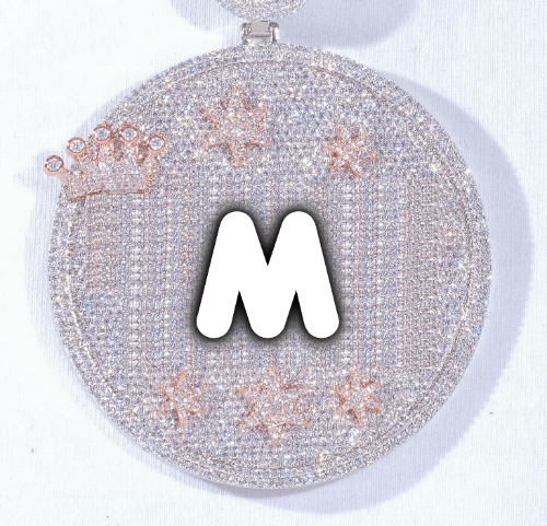 CUSTOM LETTER NECKLACE 3D BIG CROWN DISC