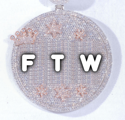 CUSTOM LETTER NECKLACE 3D BIG CROWN DISC