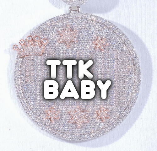 CUSTOM LETTER NECKLACE 3D BIG CROWN DISC