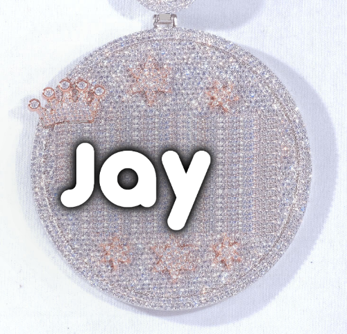 CUSTOM LETTER NECKLACE 3D BIG CROWN DISC