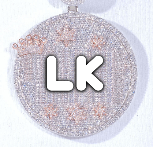 CUSTOM LETTER NECKLACE 3D BIG CROWN DISC