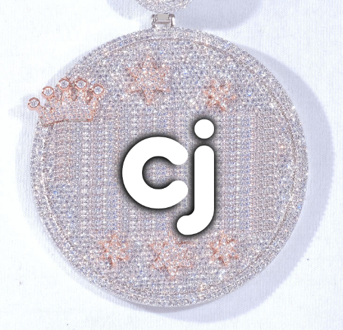 CUSTOM LETTER NECKLACE 3D BIG CROWN DISC