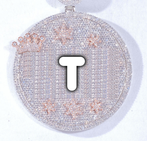 CUSTOM LETTER NECKLACE 3D BIG CROWN DISC