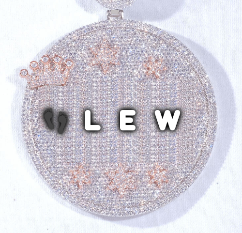 CUSTOM LETTER NECKLACE 3D BIG CROWN DISC