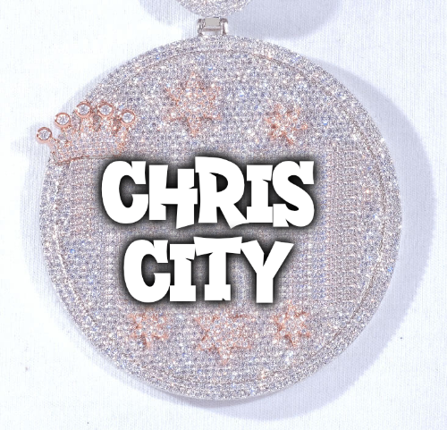 CUSTOM LETTER NECKLACE 3D BIG CROWN DISC