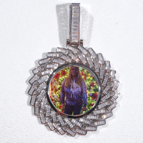 Large 3D Baguette Custom Picture Pendant