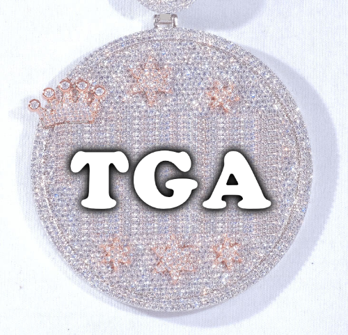 CUSTOM LETTER NECKLACE 3D BIG CROWN DISC