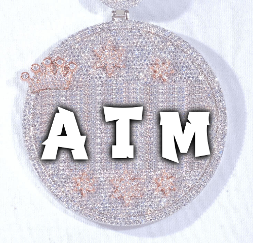 CUSTOM LETTER NECKLACE 3D BIG CROWN DISC