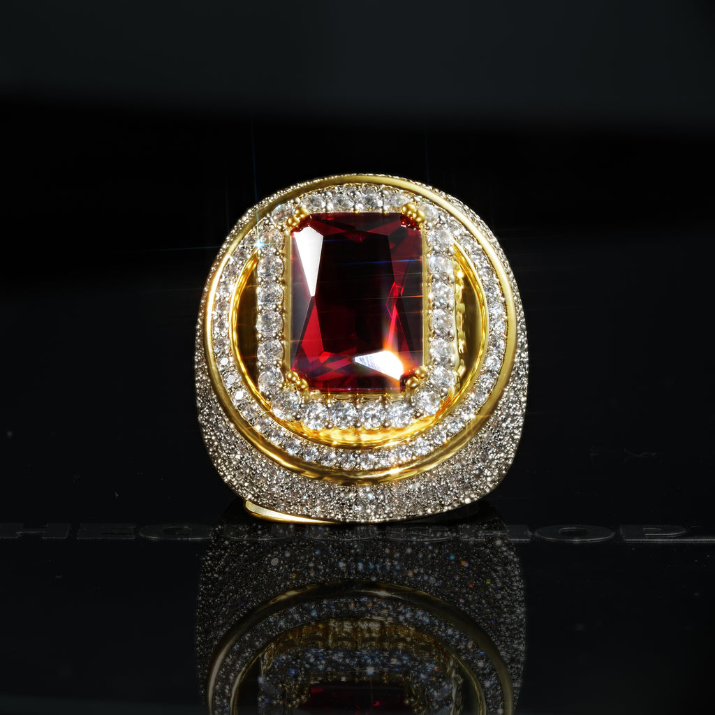 Ruby Inlaid Wring Micro-inlay Ruby Gold-Plated Ring β The GUU Shop