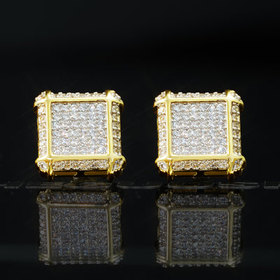 Iced Hip Hop  CZ Gold-Plated  Square Punk Stud Earring 11mm