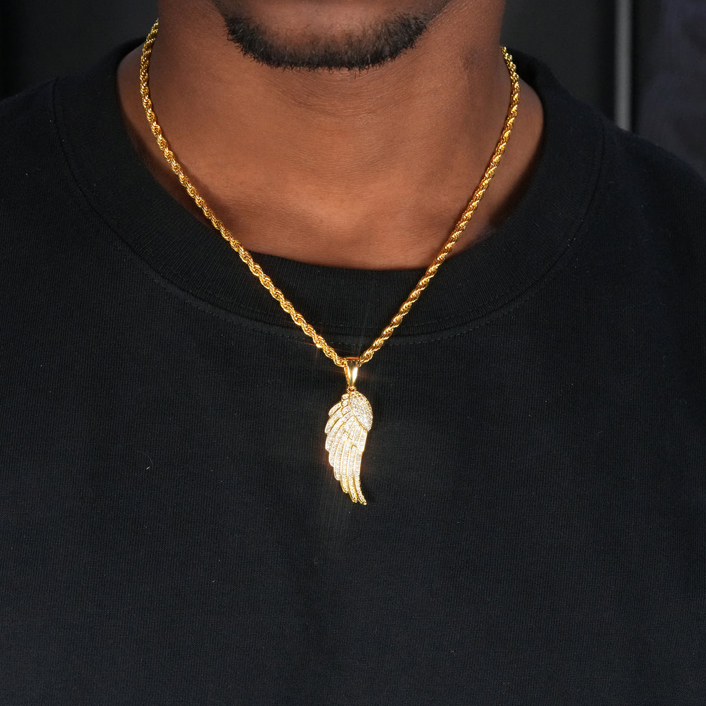 Two-tone 15mm  Iced  Yellow Gold-Plated  CZ  Feather Cuban Link  Pendant