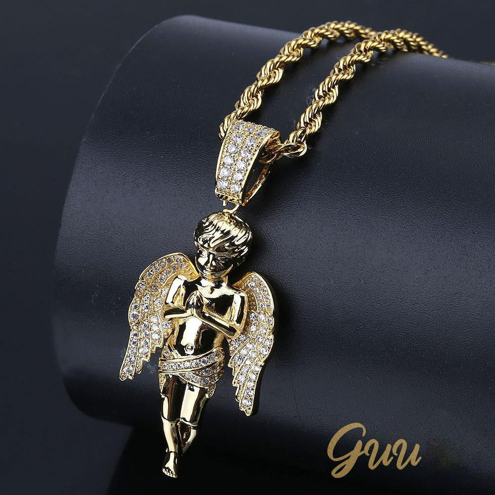 18k Gold-Plated 21mm AAA CZ Angel Pendant # Punk Rapper Chain - The GUU Shop