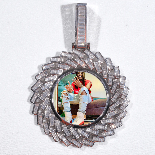 Large 3D Baguette Custom Picture Pendant