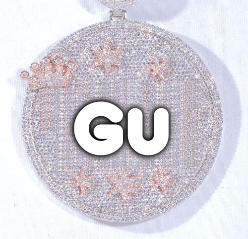 CUSTOM LETTER NECKLACE 3D BIG CROWN DISC