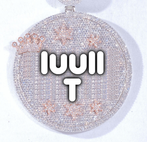 CUSTOM LETTER NECKLACE 3D BIG CROWN DISC