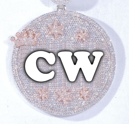 CUSTOM LETTER NECKLACE 3D BIG CROWN DISC