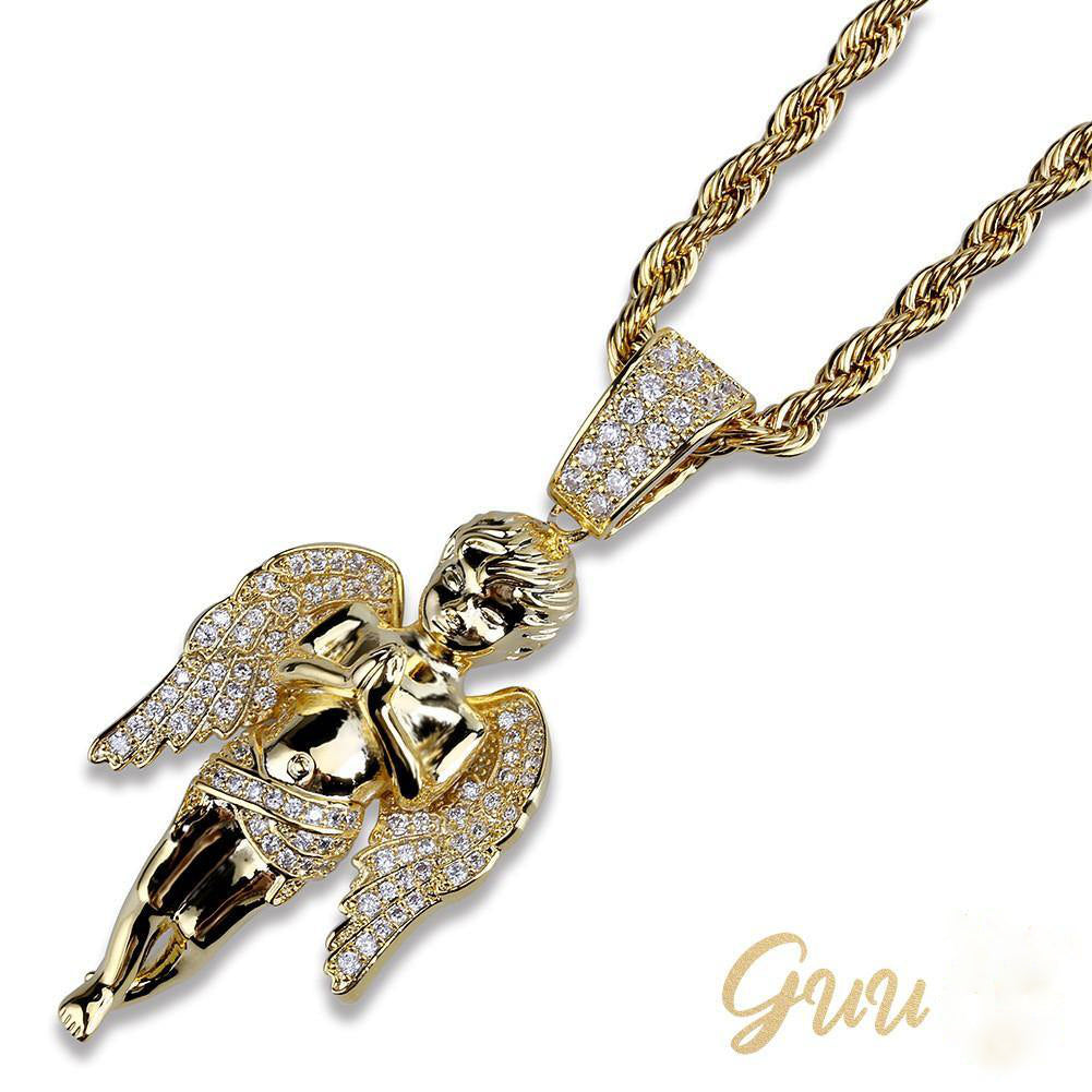 18k Gold-Plated 21mm AAA CZ Angel Pendant # Punk Rapper Chain - The GUU Shop