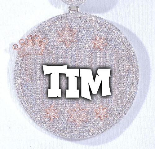 CUSTOM LETTER NECKLACE 3D BIG CROWN DISC