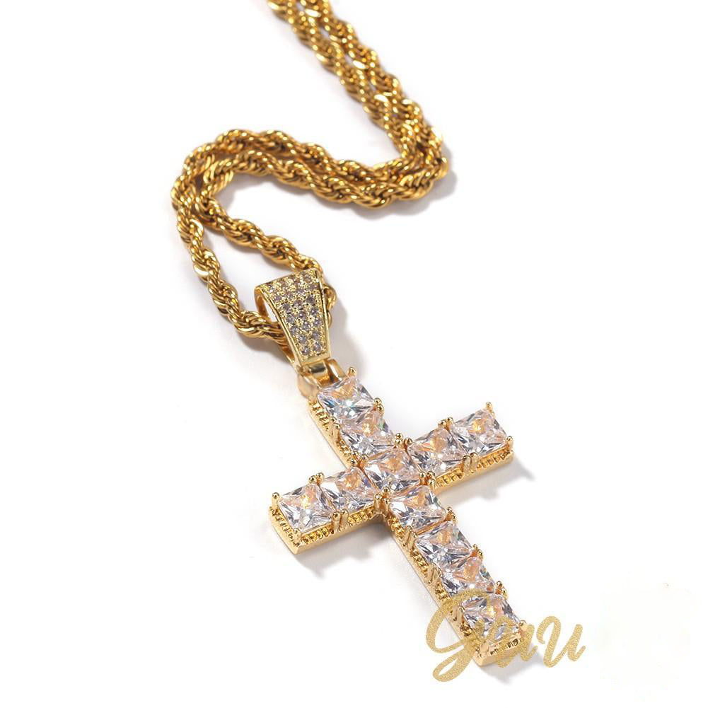 18k Gold-Plated CZ BlingBling Cross Hip Hop Pendant (With Chain) - The GUU Shop