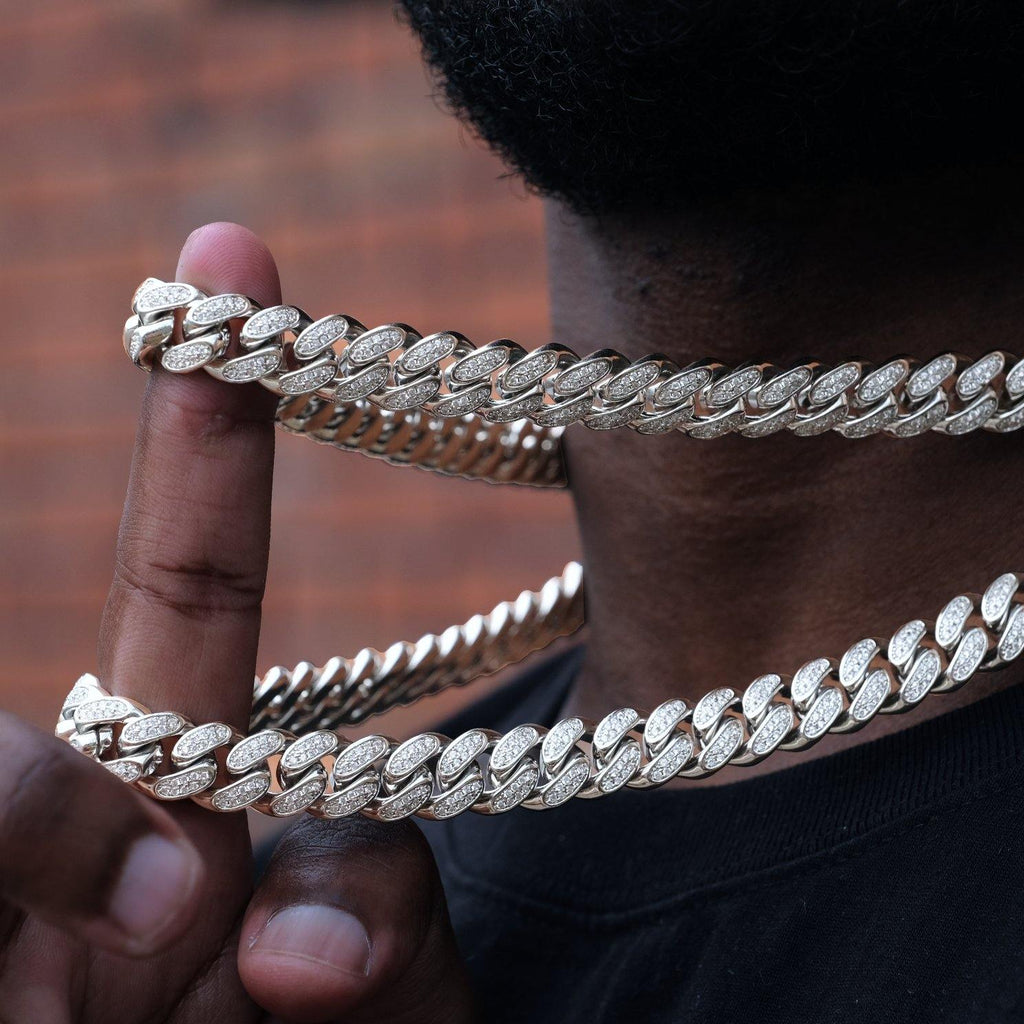 12mm Diamond Cuban Chain in White Gold - The GUU Shop