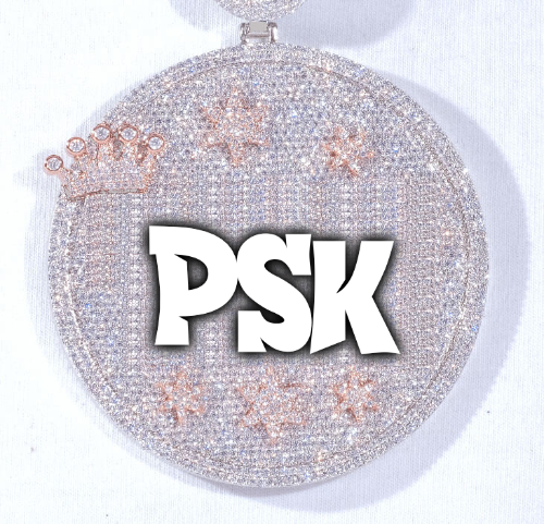 CUSTOM LETTER NECKLACE 3D BIG CROWN DISC