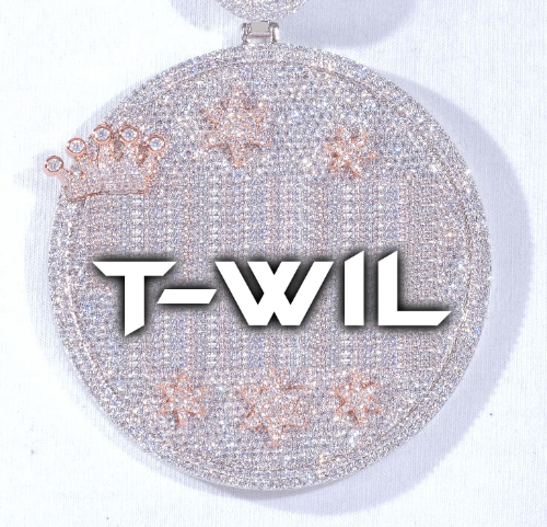 CUSTOM LETTER NECKLACE 3D BIG CROWN DISC