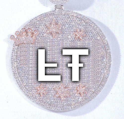 CUSTOM LETTER NECKLACE 3D BIG CROWN DISC