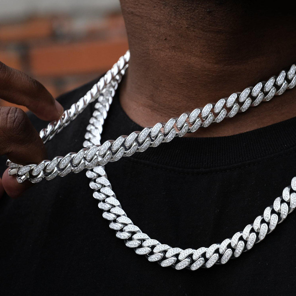 12mm Diamond Cuban Chain in White Gold - The GUU Shop