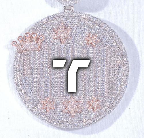 CUSTOM LETTER NECKLACE 3D BIG CROWN DISC