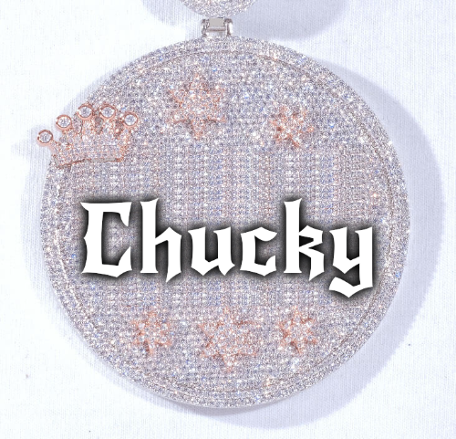 CUSTOM LETTER NECKLACE 3D BIG CROWN DISC