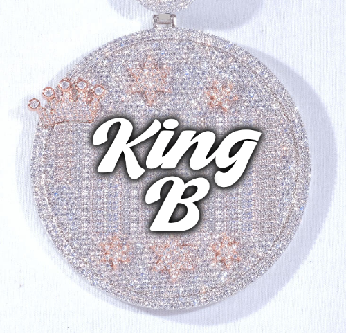 CUSTOM LETTER NECKLACE 3D BIG CROWN DISC