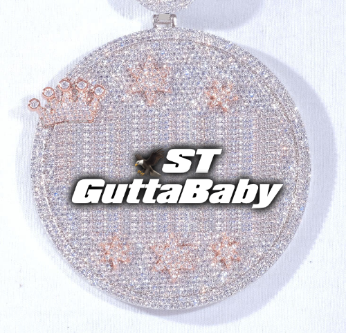 CUSTOM LETTER NECKLACE 3D BIG CROWN DISC