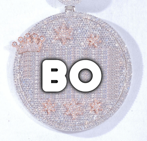 CUSTOM LETTER NECKLACE 3D BIG CROWN DISC