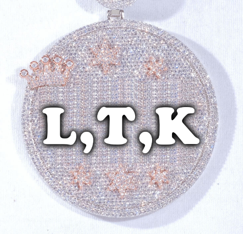 CUSTOM LETTER NECKLACE 3D BIG CROWN DISC