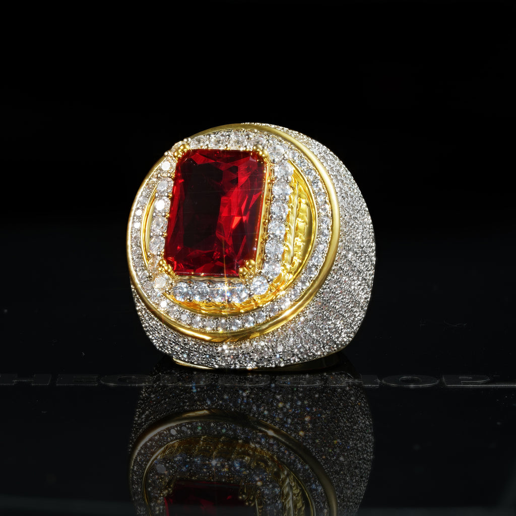 Ruby Inlaid Wring Micro-inlay Ruby Gold-Plated Ring β The GUU Shop