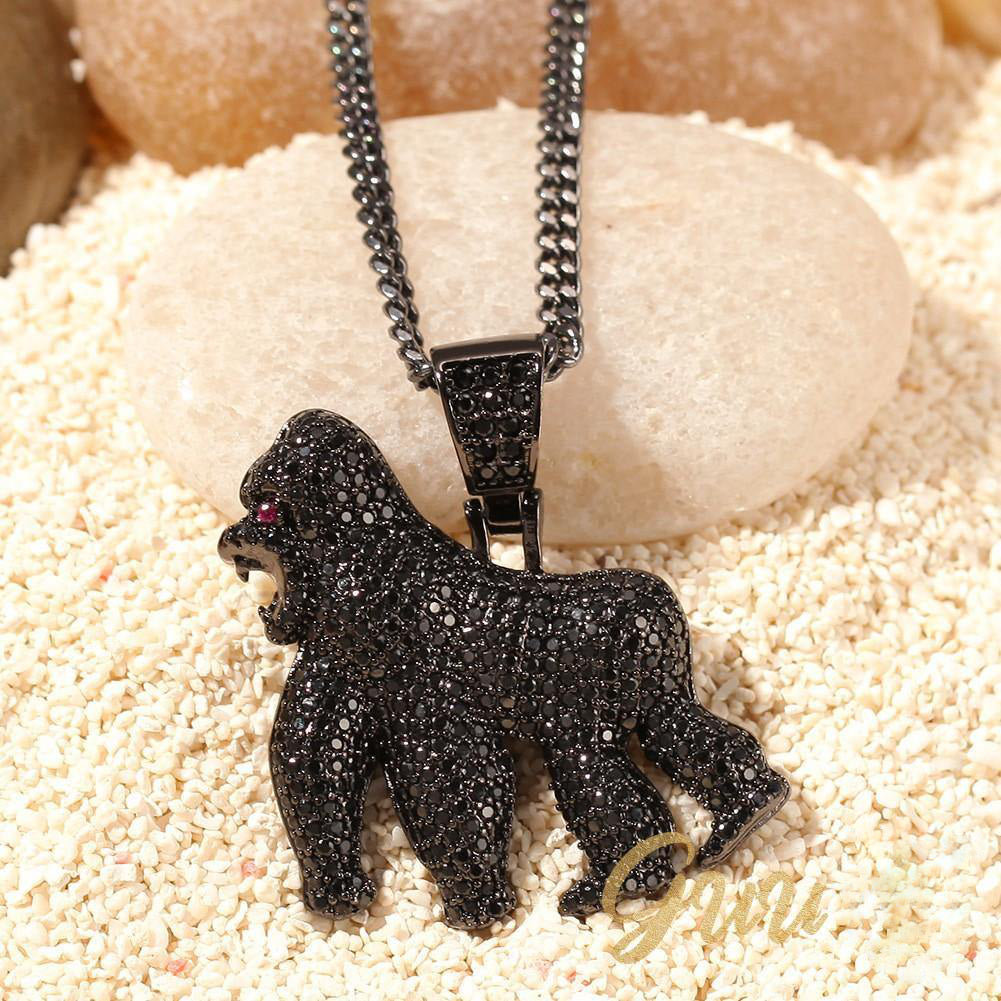 Iced AAA CZ Gorilla Pendant In 18K Yellow Gold-Plated