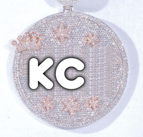 CUSTOM LETTER NECKLACE 3D BIG CROWN DISC